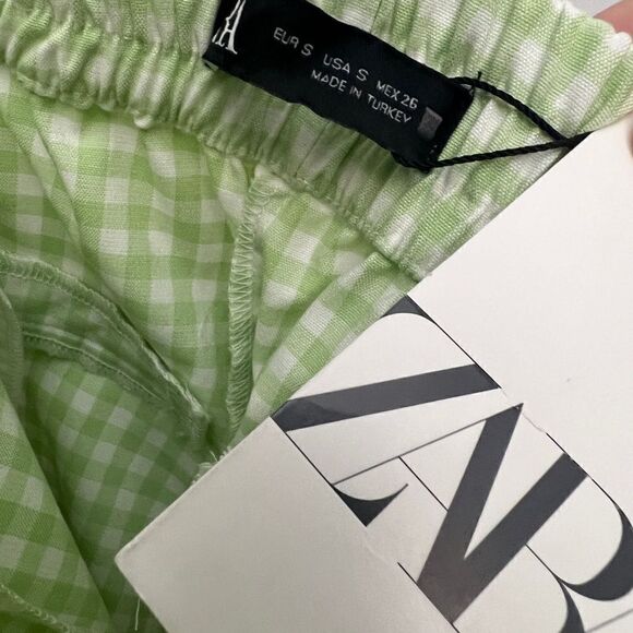 Zara Gingham Straight Pants Green - Picture 6 of 7